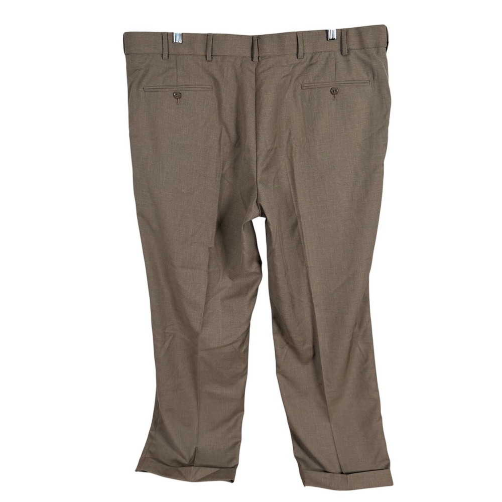 Stafford Dress Pants Mens 44x30 Brown Classic Fit Sharkskin Pleated Cuffed New - Picture 3 of 6